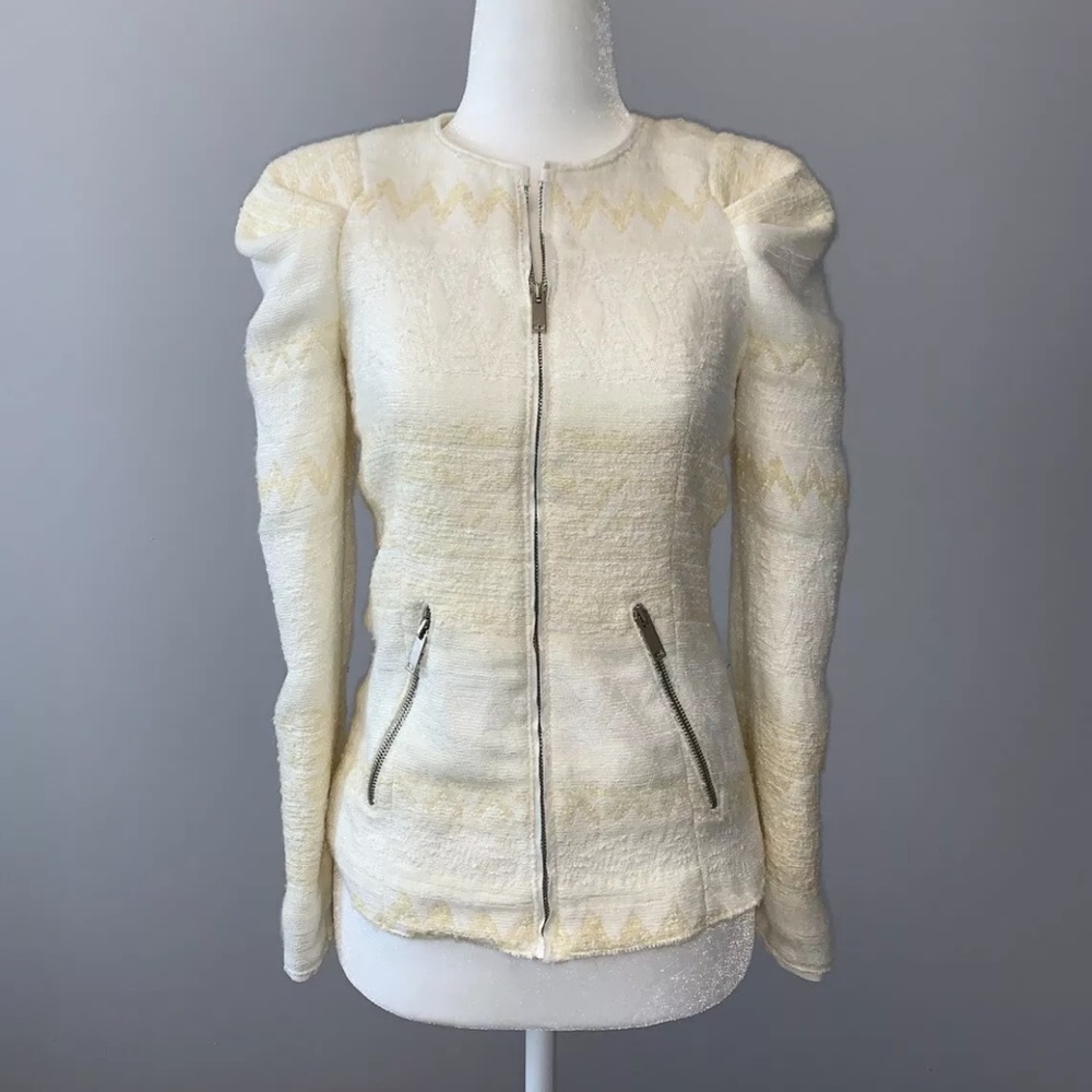 Zara Women Jacquard Padded Blazer Jacket White XS